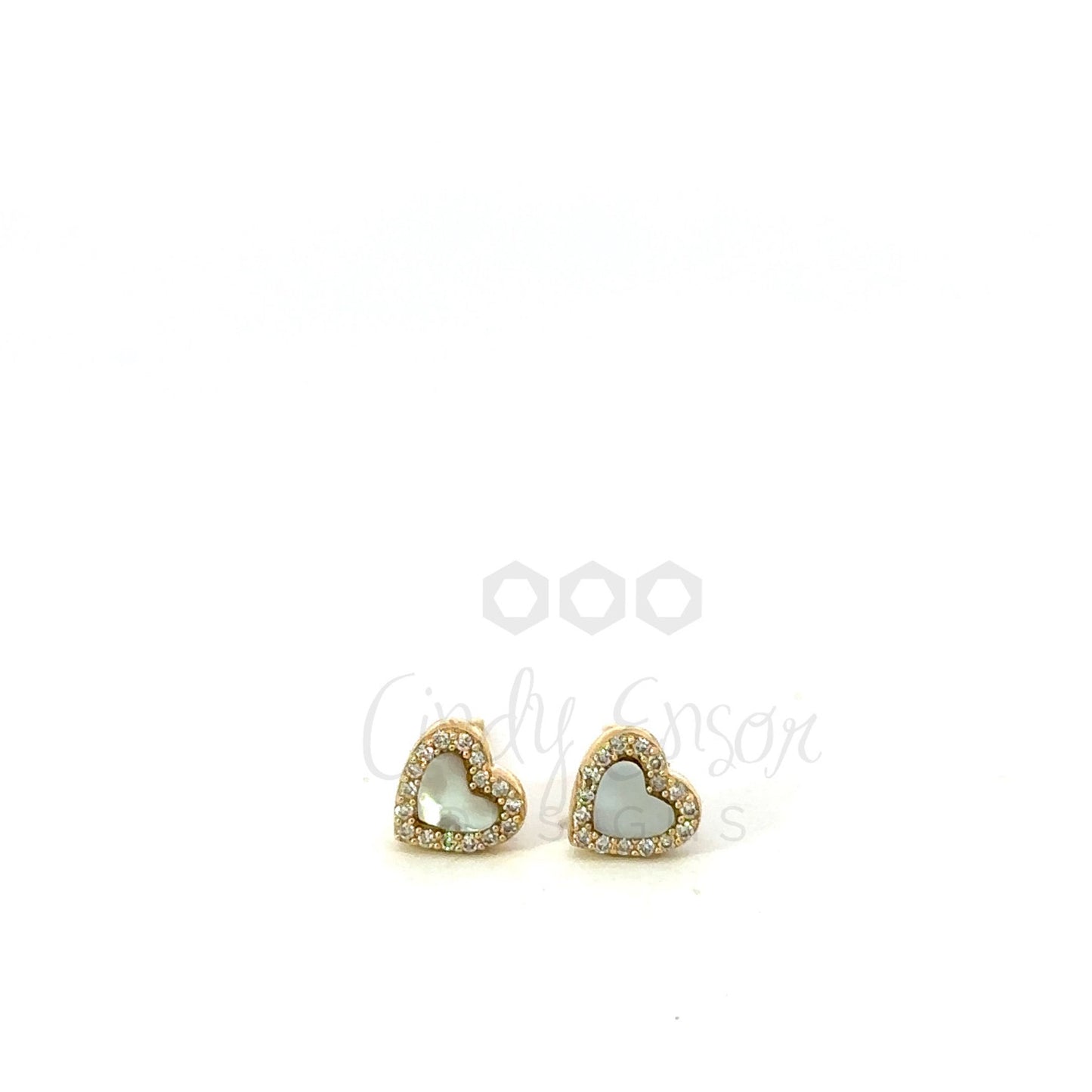 Single Yellow Gold WMOP Heart Stud with Pave Border