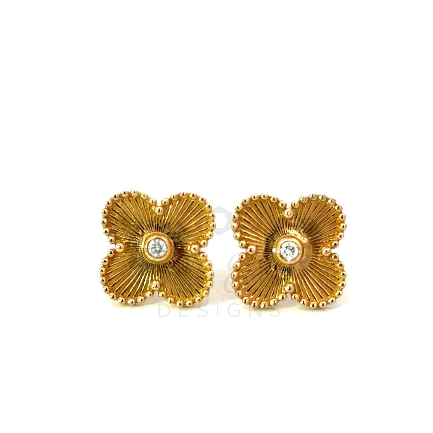 Fluted Clover Earrings with Single Diamond Center