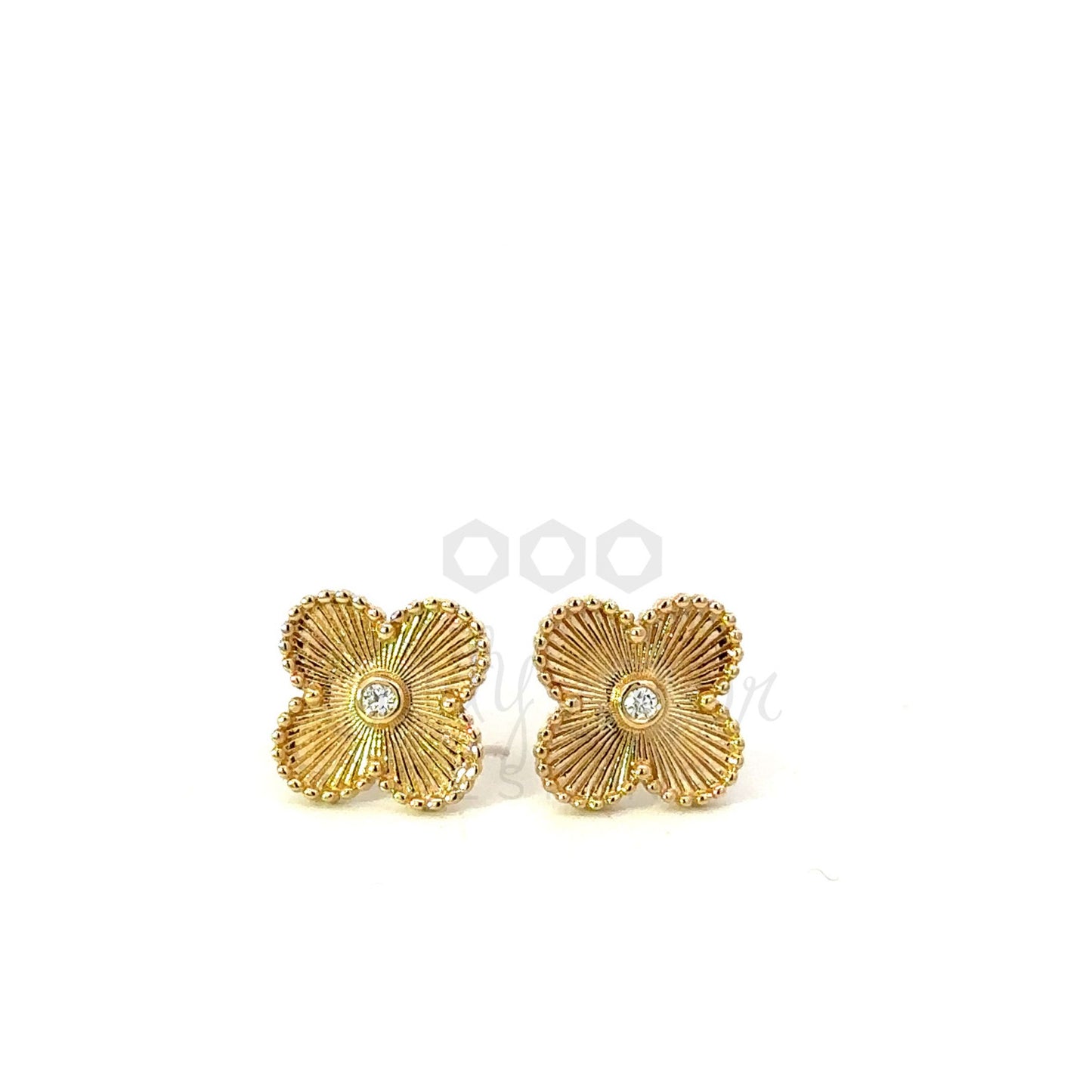 Fluted Clover Earrings with Single Diamond Center