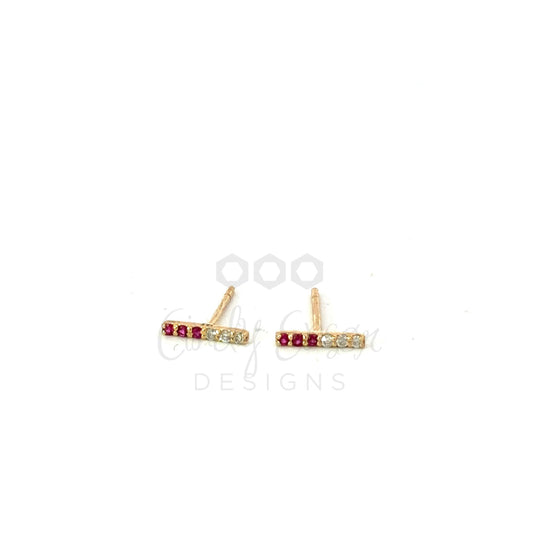 Ruby and Pave Diamond Bar Stud