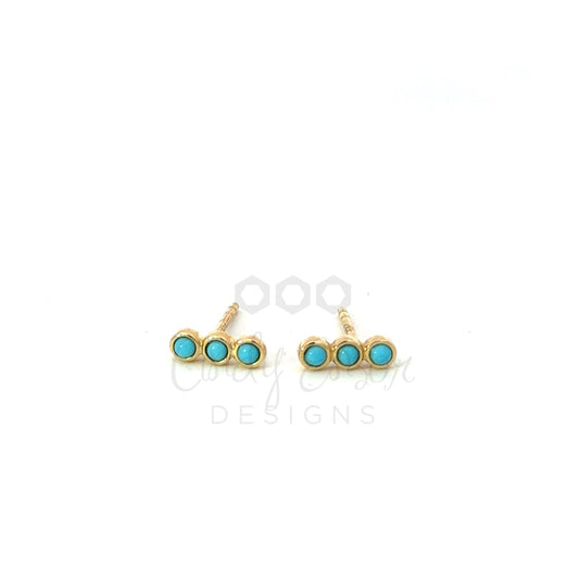 Bezeled Turquoise Dot Bar Stud