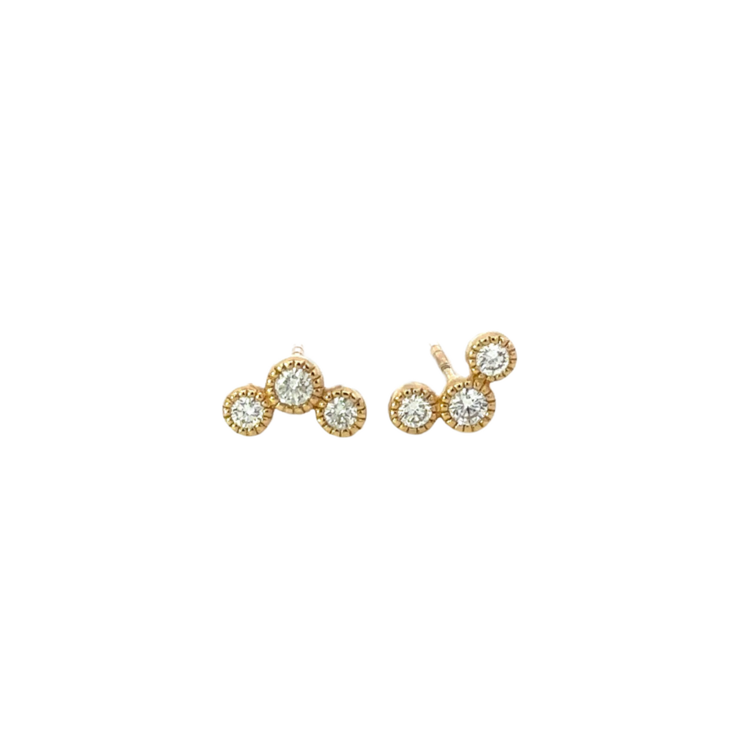 Triple Dot Diamond Milgrain Stud Earring