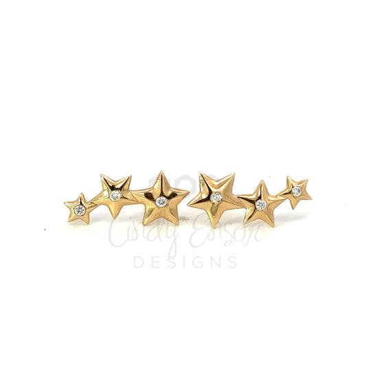 Three Star Climber Earring with Diamond Center