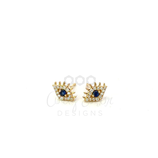 Pave Diamond and Sapphire Evil Eyelash Studs