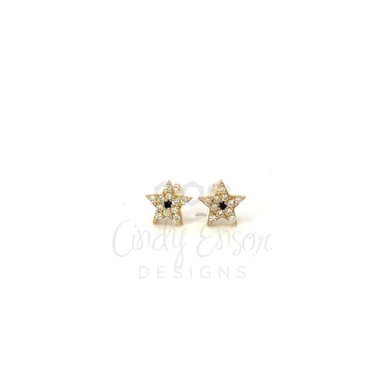 Pave Diamond Star Stud with Colored Center Stone