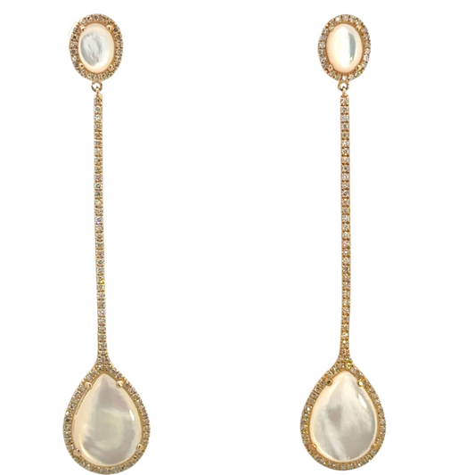 Pave Diamond Stick with Tear Drop White Mother of Pearl Earring