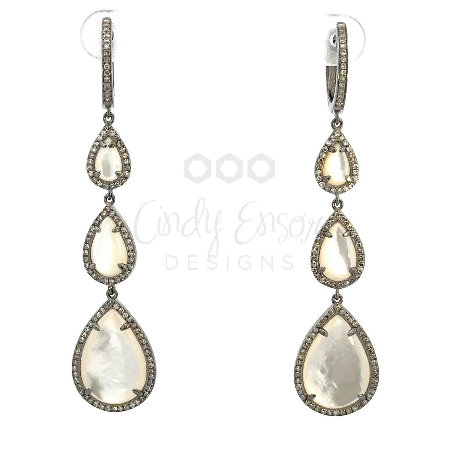 Triple Teardrop White Mother of Pearl Earring with Pave Accents