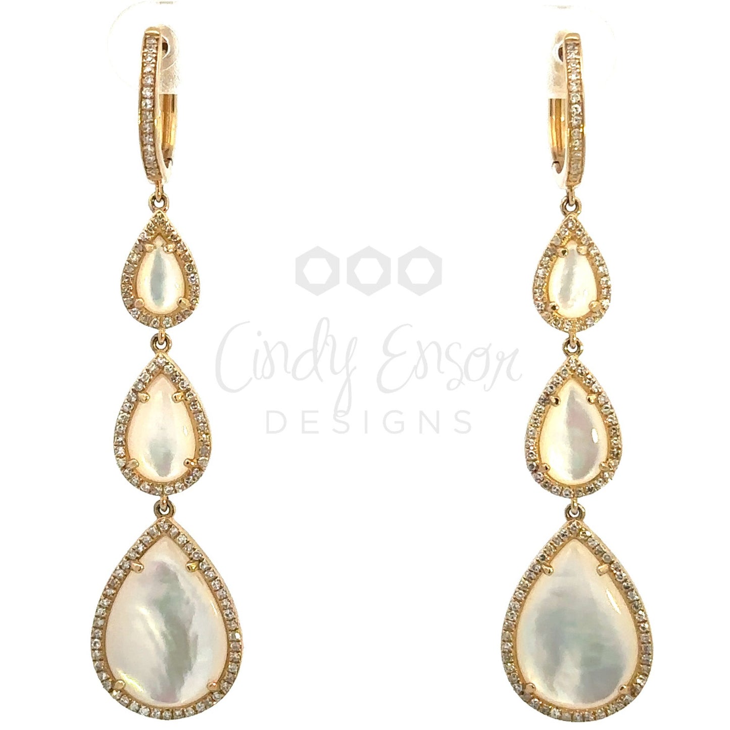 Triple Teardrop White Mother of Pearl Earring with Pave Accents