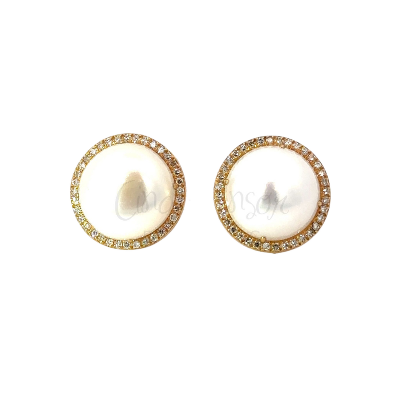 Button Pearl Earring with Pave Border