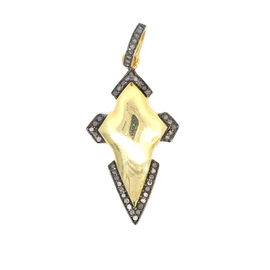 Puffy Cross Pendant with Pave Diamond Border