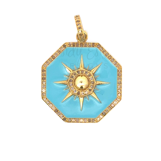 Enamel Hexagon Pendant with Gold Ball Center