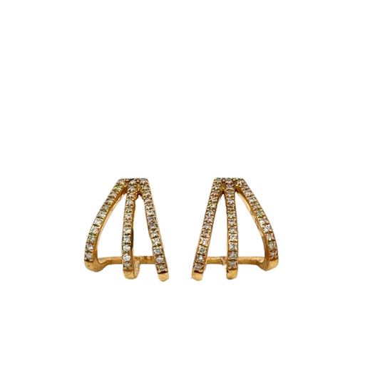 Pave Diamond Triple Half Hoop Stud