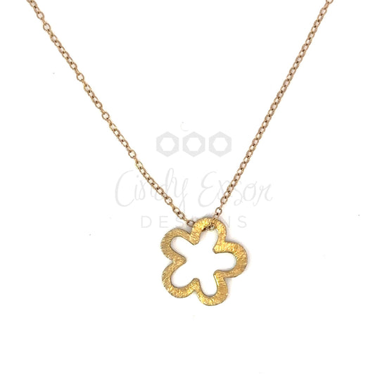 Gold Tone Open Flower Necklace