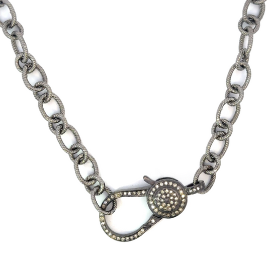 Oval and Circle Alternating Chain Necklace with Single Sided Pave Diamond Lobster