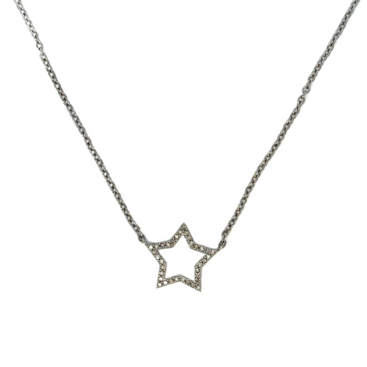 Enamel Star Necklace with Pave Diamond Border