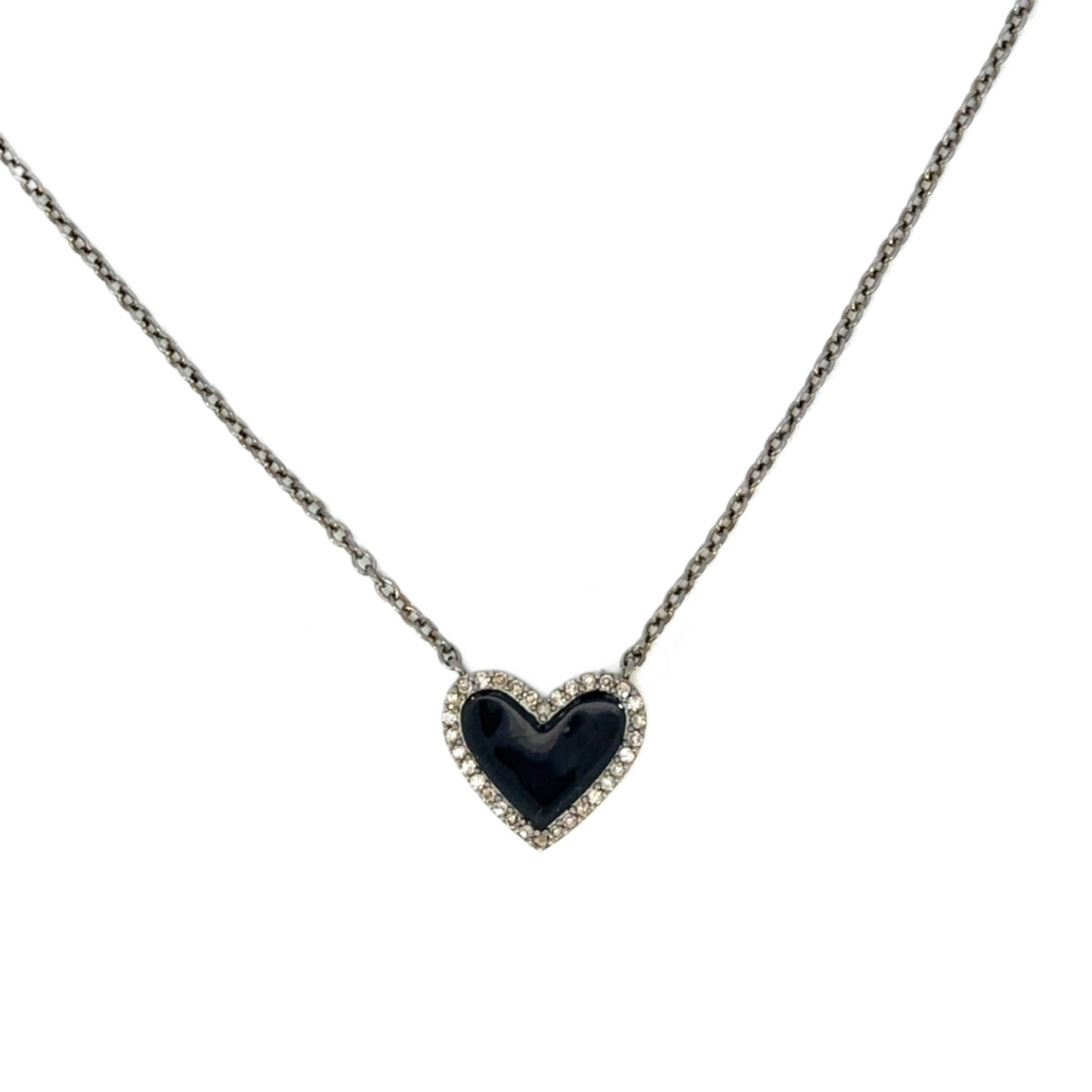 Enamel Heart Necklace with Pave Diamond Border