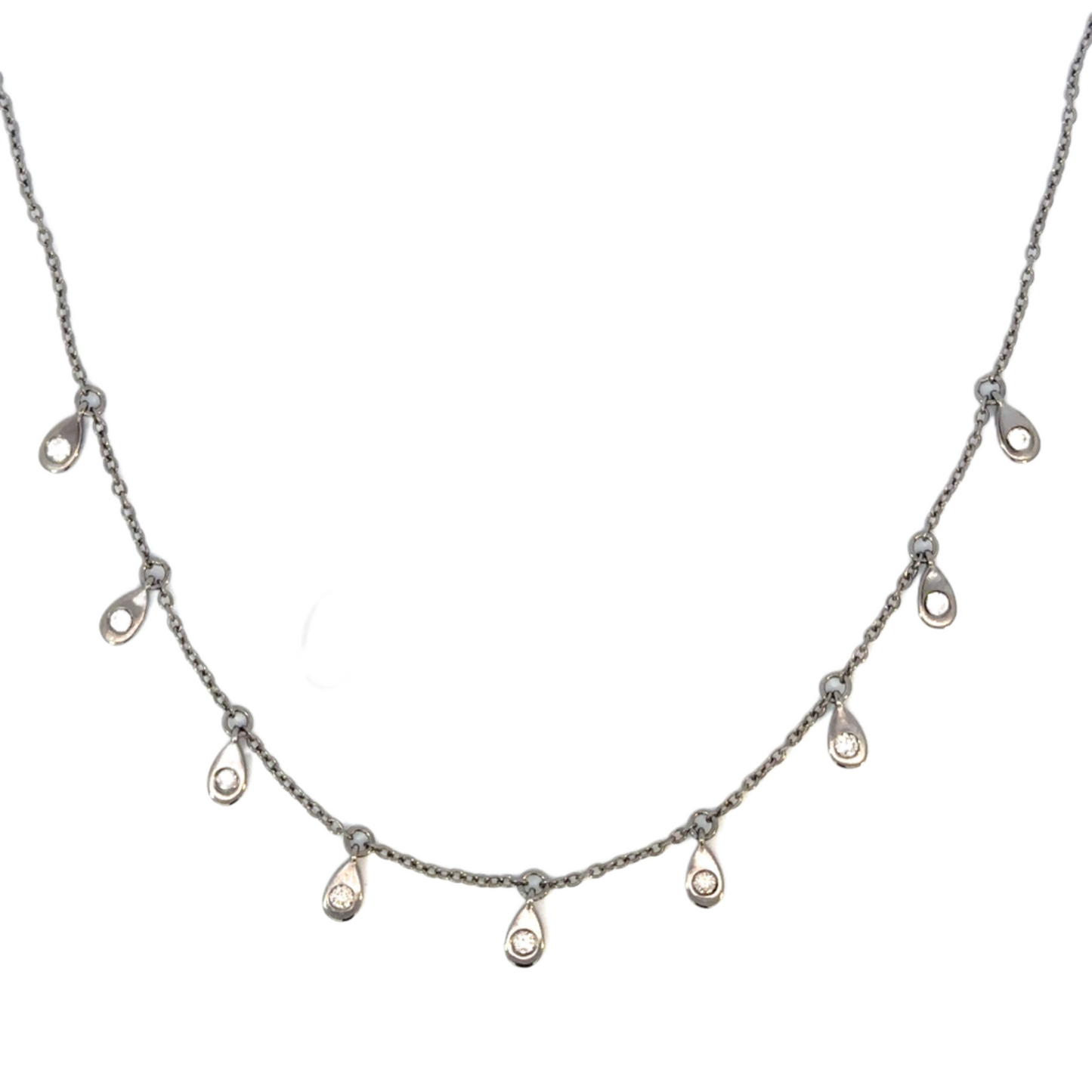 Bezeled Diamond Multi Tear Drop Station Necklace