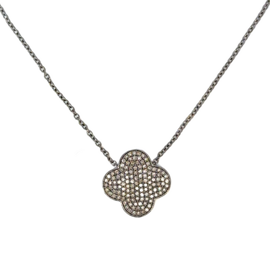 Large Pave Diamond Clover Necklace