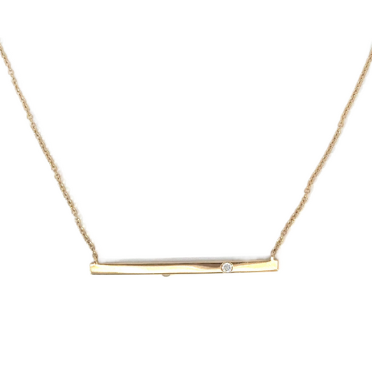 Plain Bar Necklace with Single Diamond