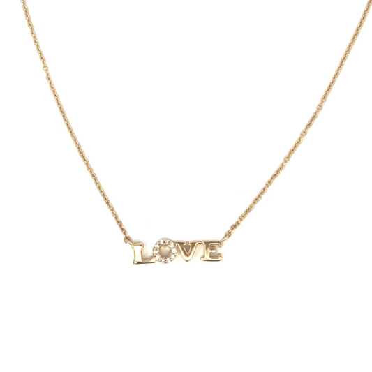 Yellow Gold "LOVE" Necklace with Pave Diamond "O"