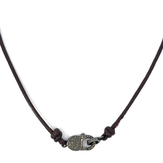 Single Strand Leather Necklace with Pave Diamond Lobster