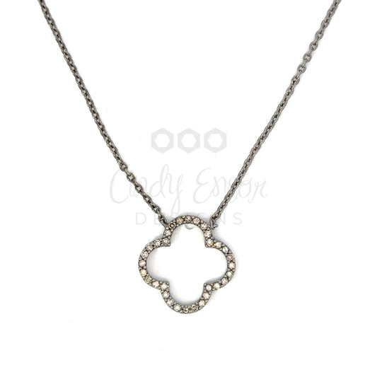 Pave Diamond Open Clover Necklace