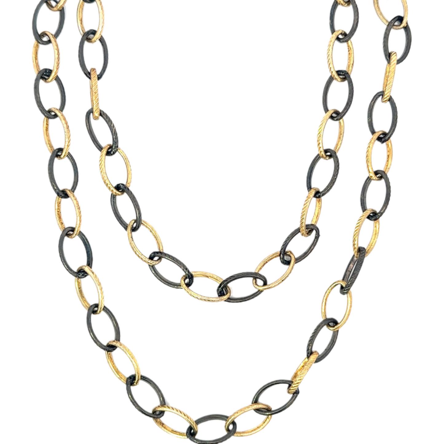 Plated Textured Oval Link Necklace