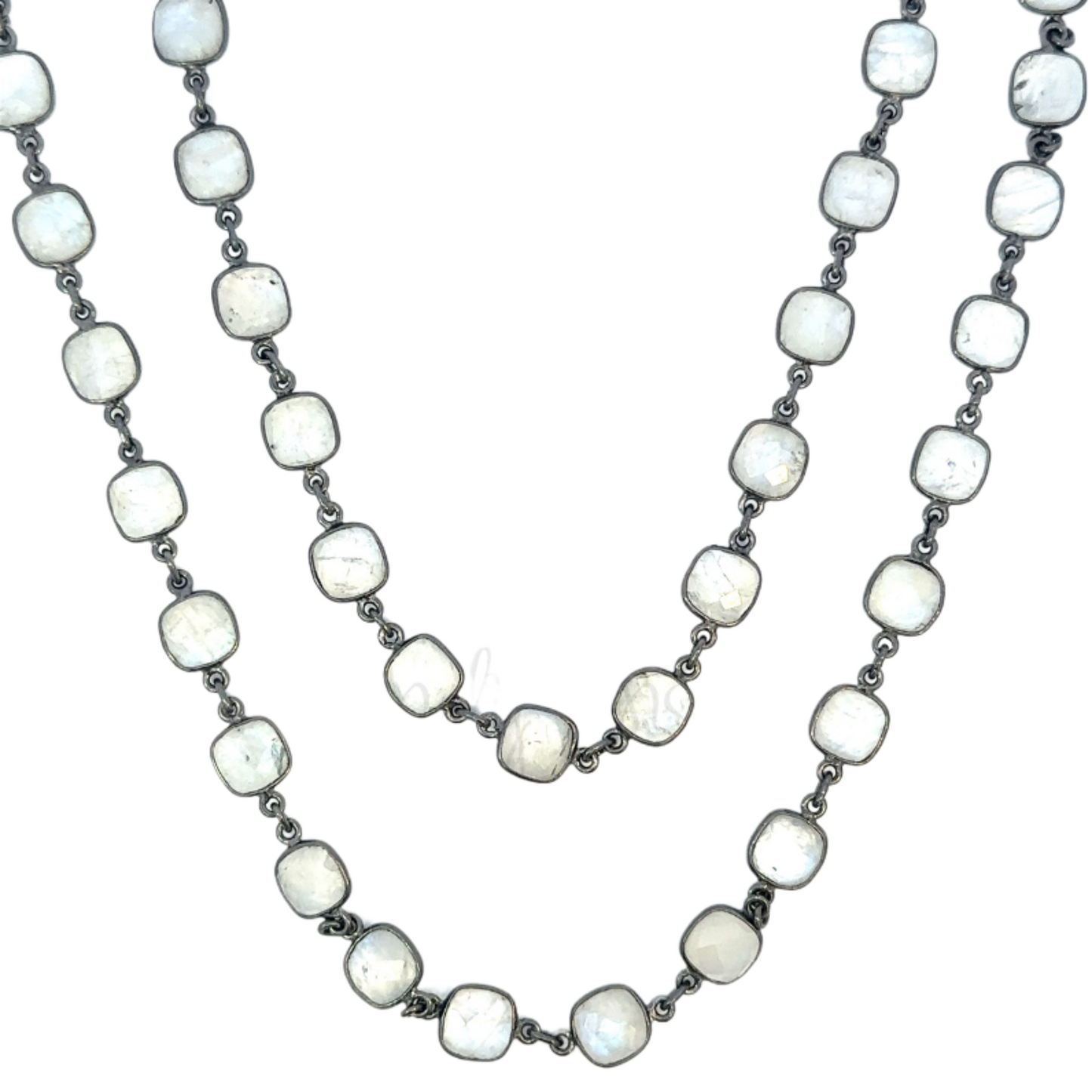 Bezeled Cushion Cut Moonstone Necklace