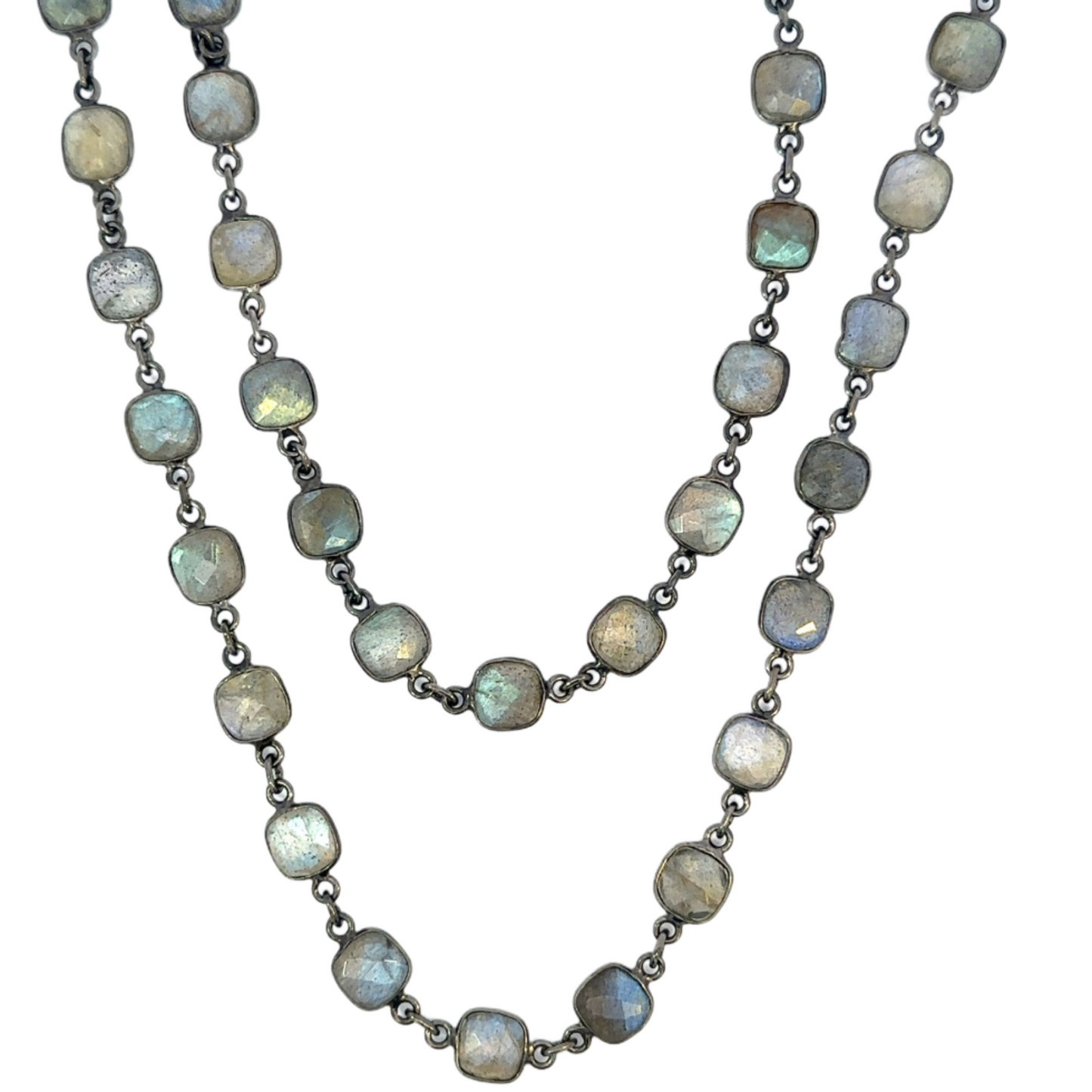 Bezeled Cushion Cut Labradorite Necklace