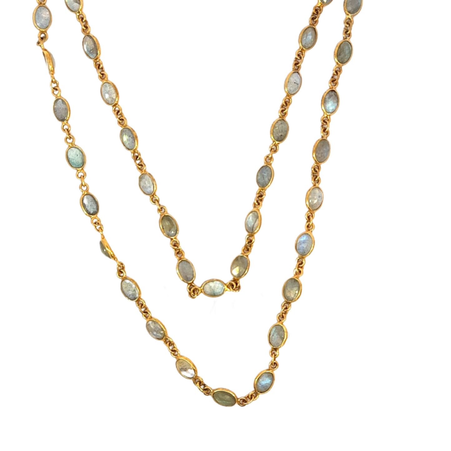 Bezeled Oval Labradorite Necklace