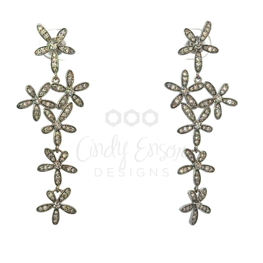 Pave Diamond 5 Petal Multi Flower Drop Earring