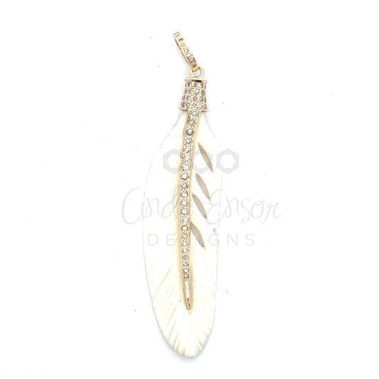 Bone Feather Pendant with Pave Diamond Accents