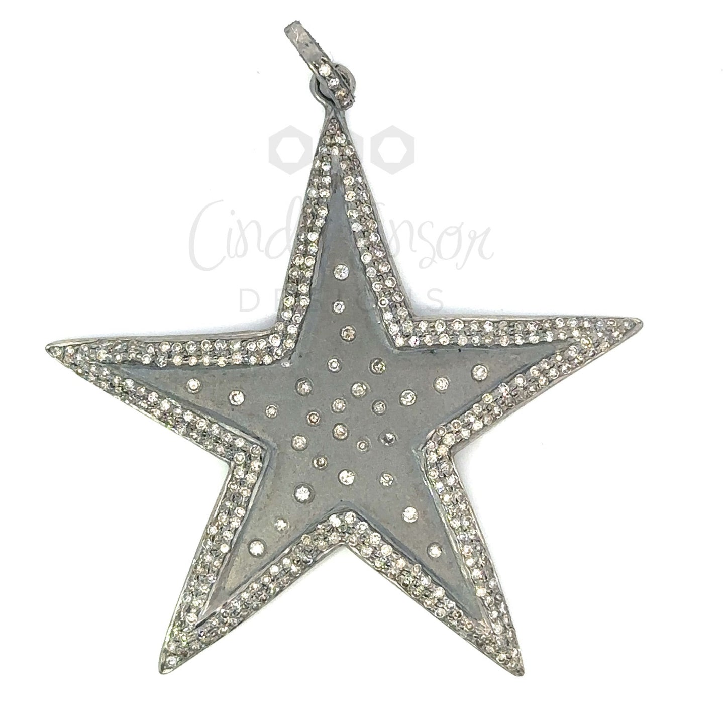 Black Metal Speckled Diamond Star Pendant with Pave Border