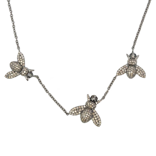 Pave Diamond Triple Bee Necklace