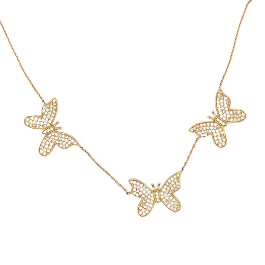 Pave Diamond Triple Butterfly Necklace