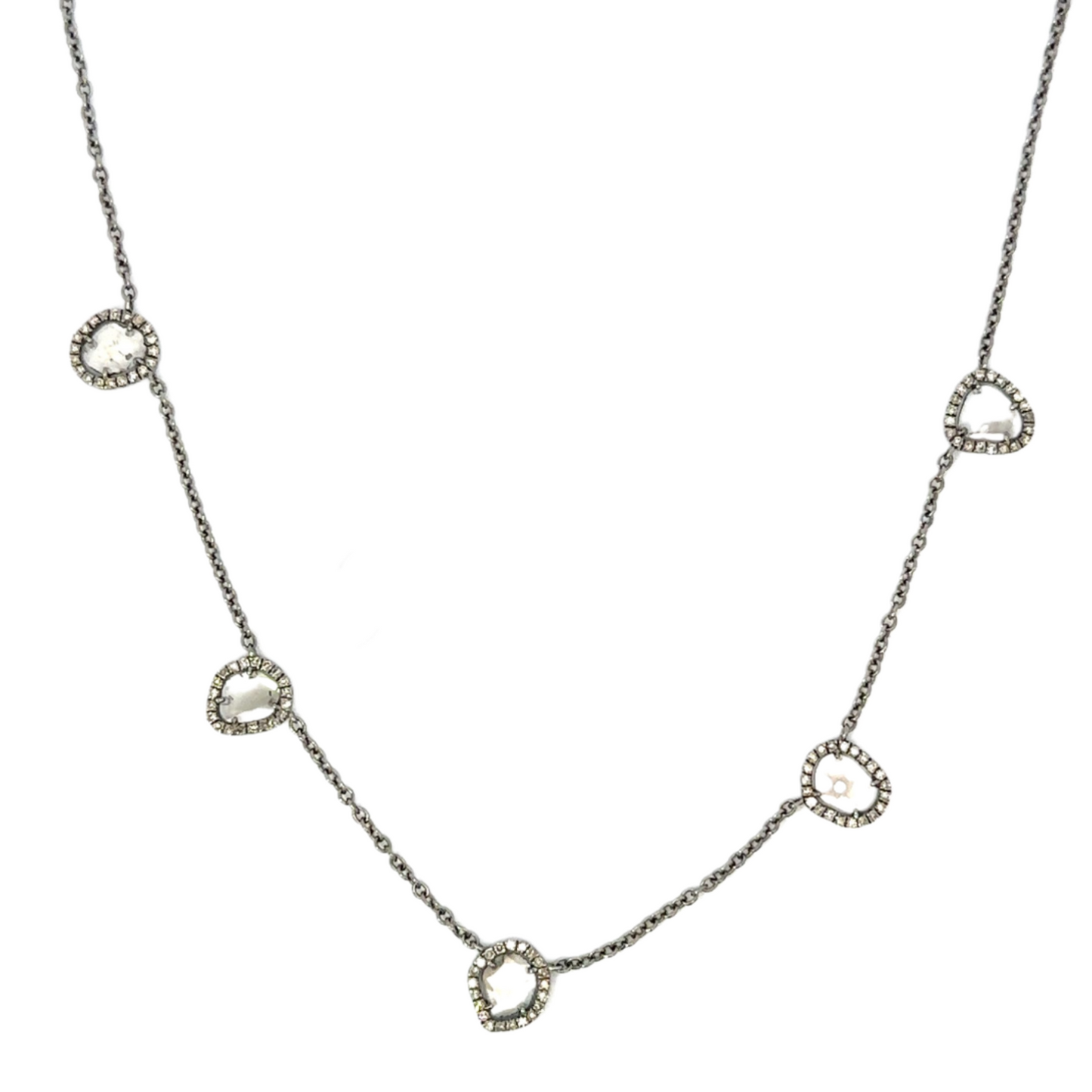 Five Sliced Diamond Station Necklace