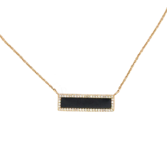 Rectangle Enamel Necklace with Pave Diamond Border