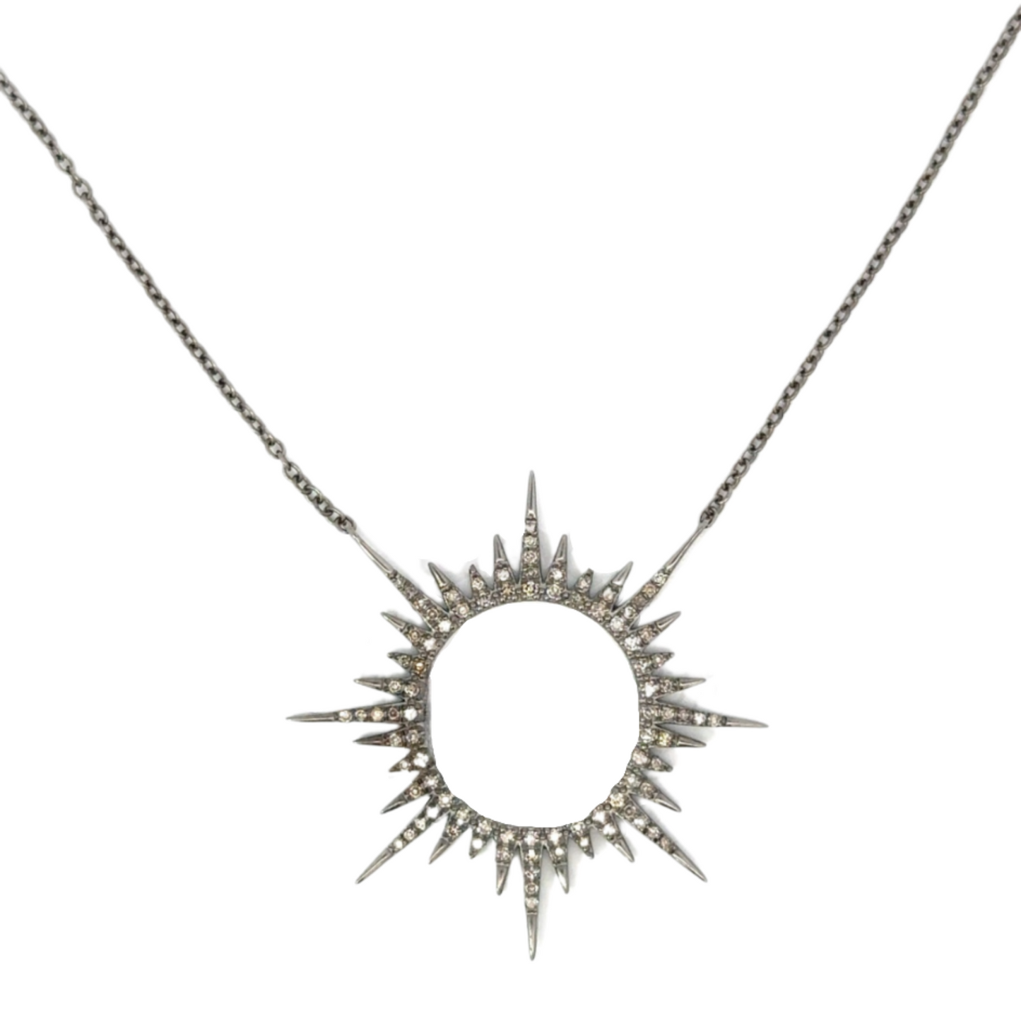 Open Sunburst Necklace with Pave Diamonds