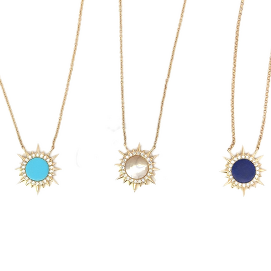 Enamel Sunburst Necklace with Pave Diamonds