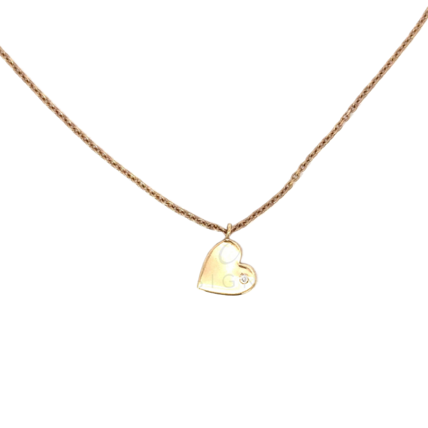 Tilted Heart Necklace with Bezeled Diamond