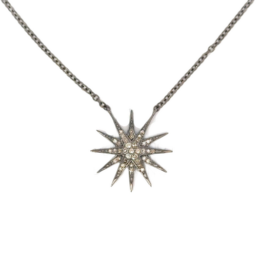 Pave Diamond 12 Point Starburst Necklace