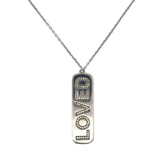 Pave Diamond "Loved" Dog Tag Necklace