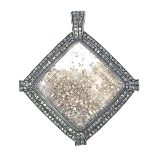 Square Diamond Shaker Pendant with Pave Border