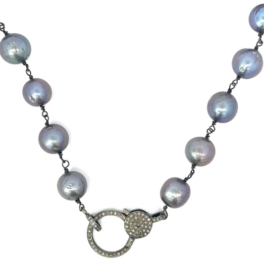 Wire Wrapped Tahitian Pearl Necklace with Pave Diamond Lobster