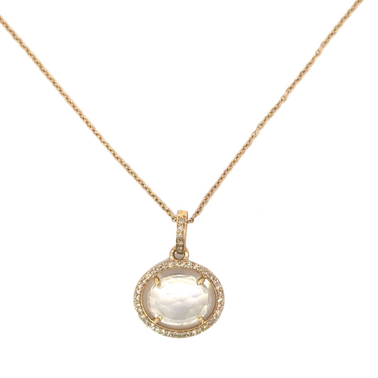 Moonstone Pendant Necklace with Diamond Halo