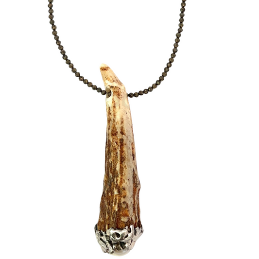 Pyrite Single Strand Necklace with Pearl Capped Antler