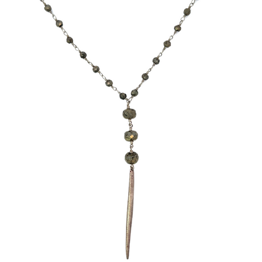 Triple Nugget Pyrite Y-Drop Necklace with Spike