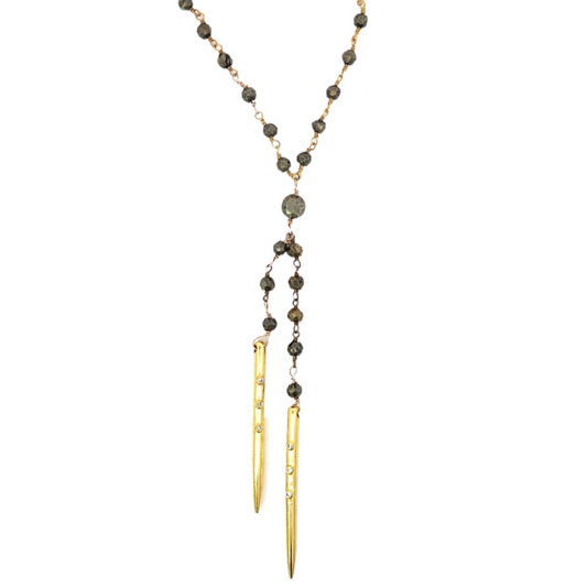 Pyrite Double Spike Y-Drop Necklace