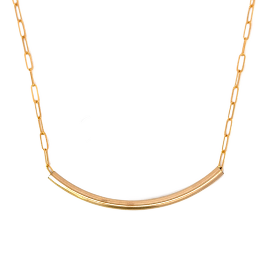 Gold Filled Curved Bar and Paper Clip Necklace