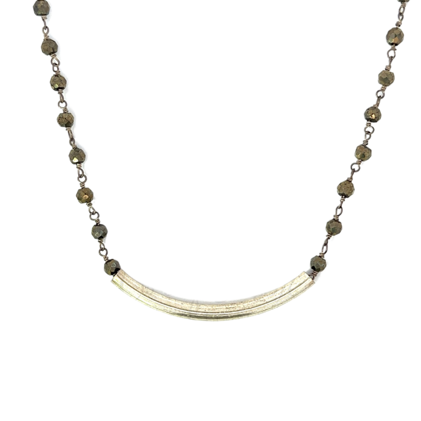 Wired Pyrite Bead and Bar Necklace